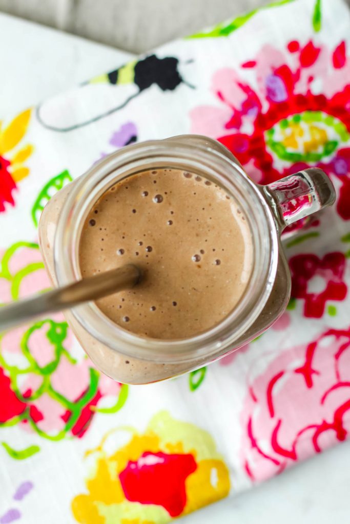 overhead shot of the smoothie in a drinking glass