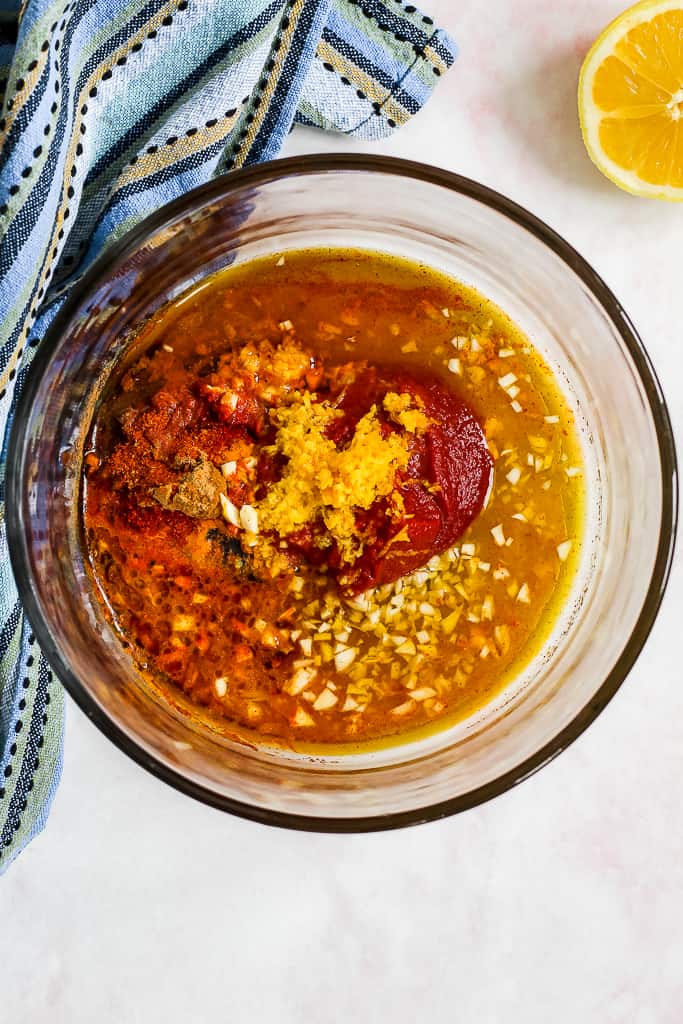 overhead shot of the chicken marinade ingredients in a bowl