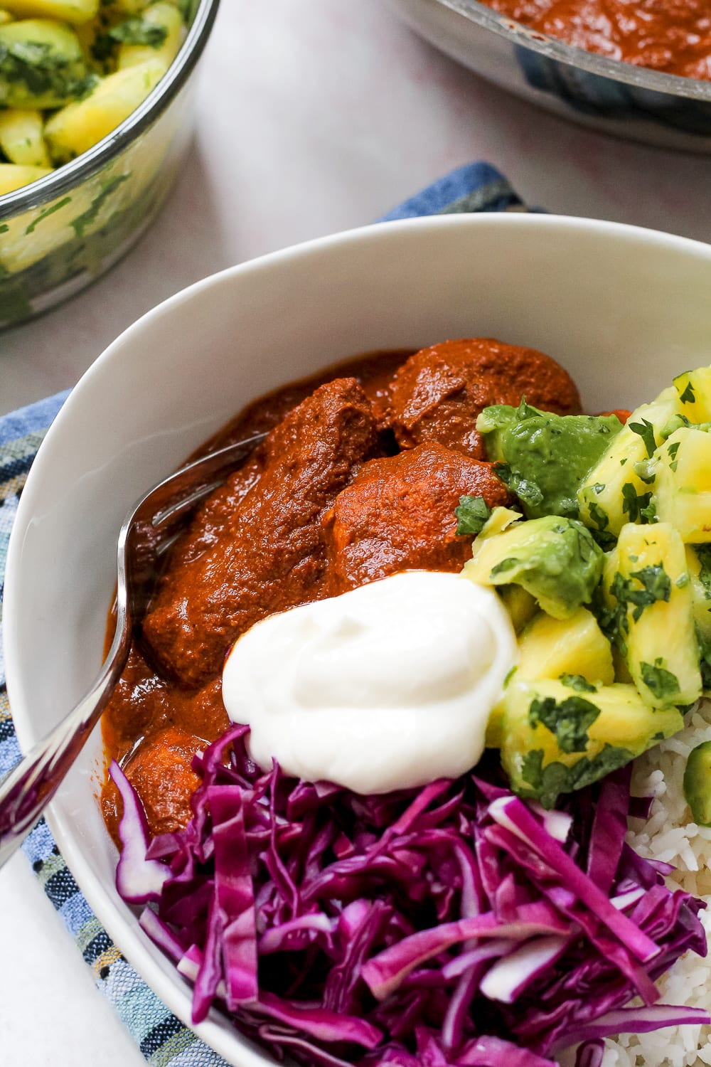 close up shot of the mole chicken in a bowl