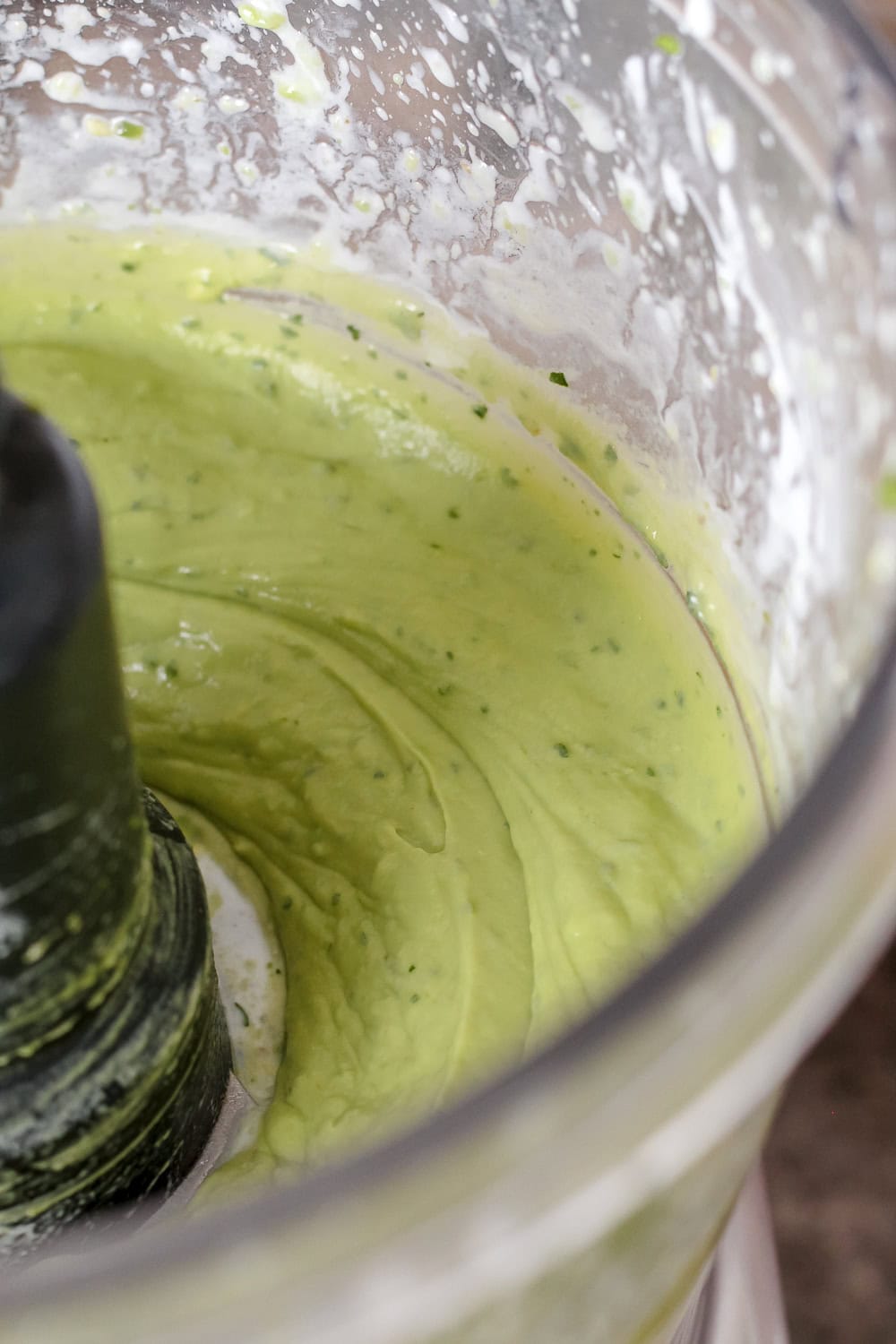 process shot showing the crema after it has been blended in a food processor.
