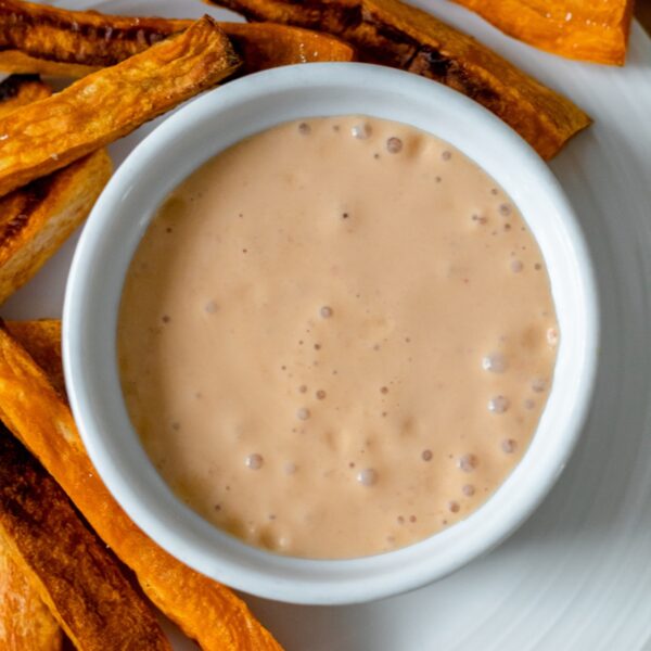 featured image for the post, an overhead photo of the sauce in a ramekin