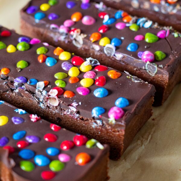featured image for the post, a row of protein bars on a sheet of parchment