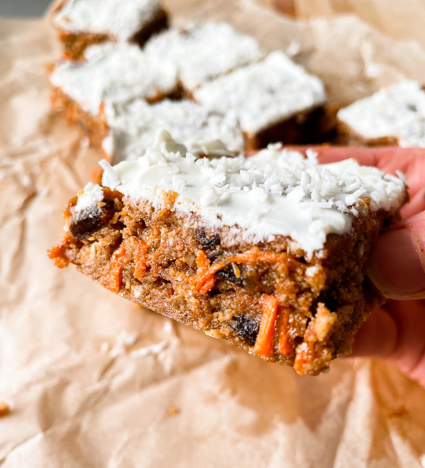 close up photo of the protein bar in my hand to show the texture