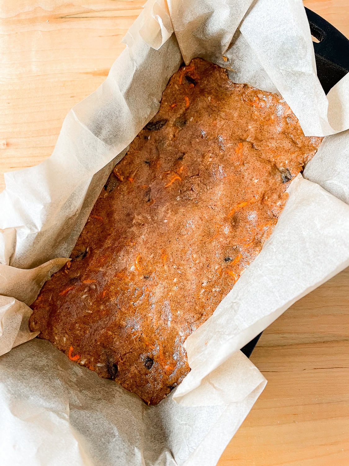 process photo of the protein bar dough in the loaf pan