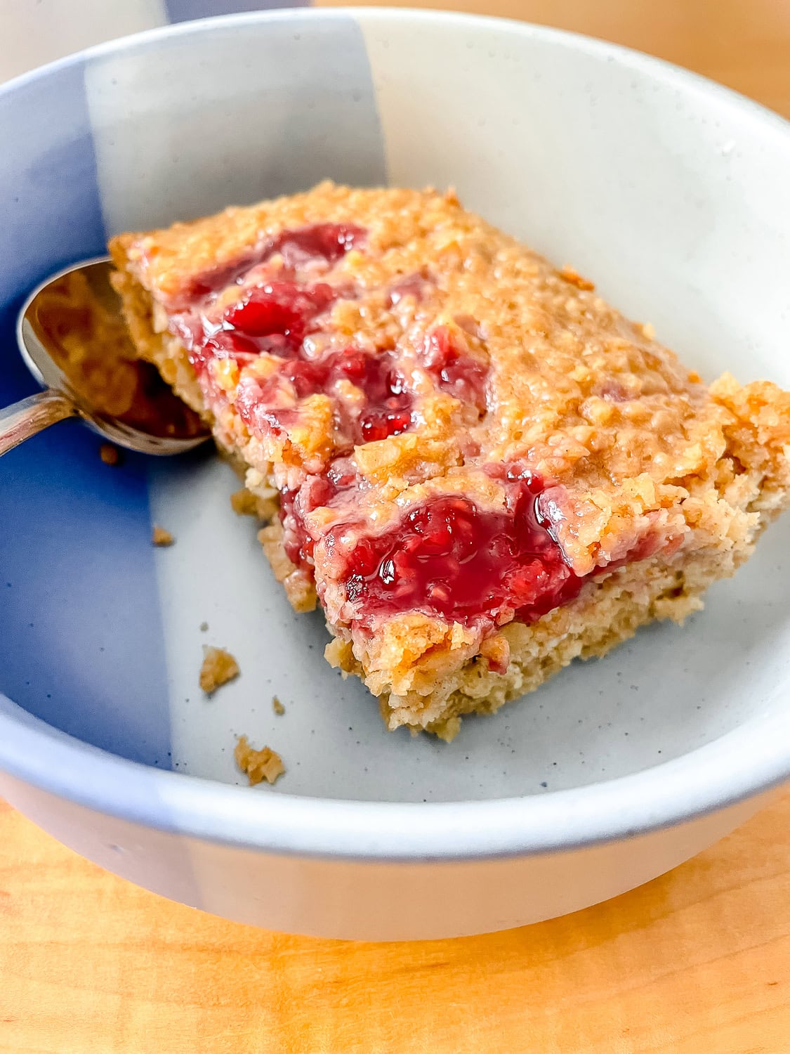 straight on shot of a serving of the baked oatmeal in a bowl