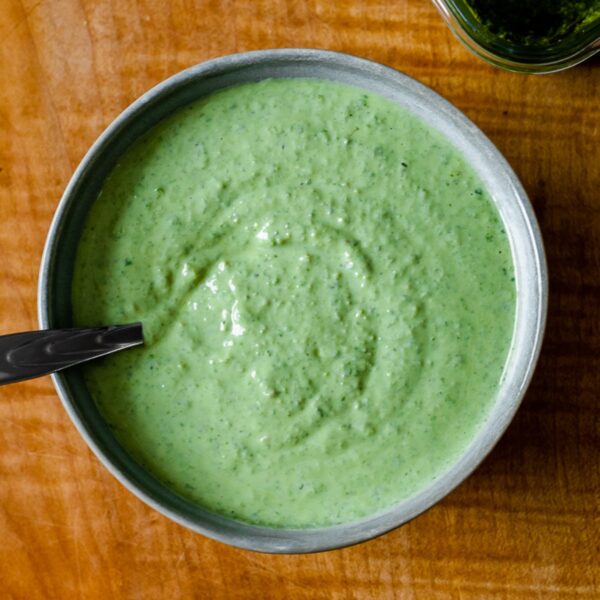 featured image of a bowl of the sauce on a wooden board